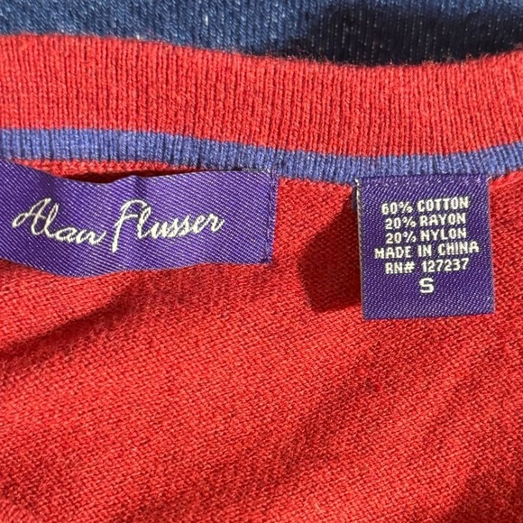 Alan‎ Flusser Men's Red V Neck Long Sleeve Sweater Size S Cotton Blend - Picture 5 of 6